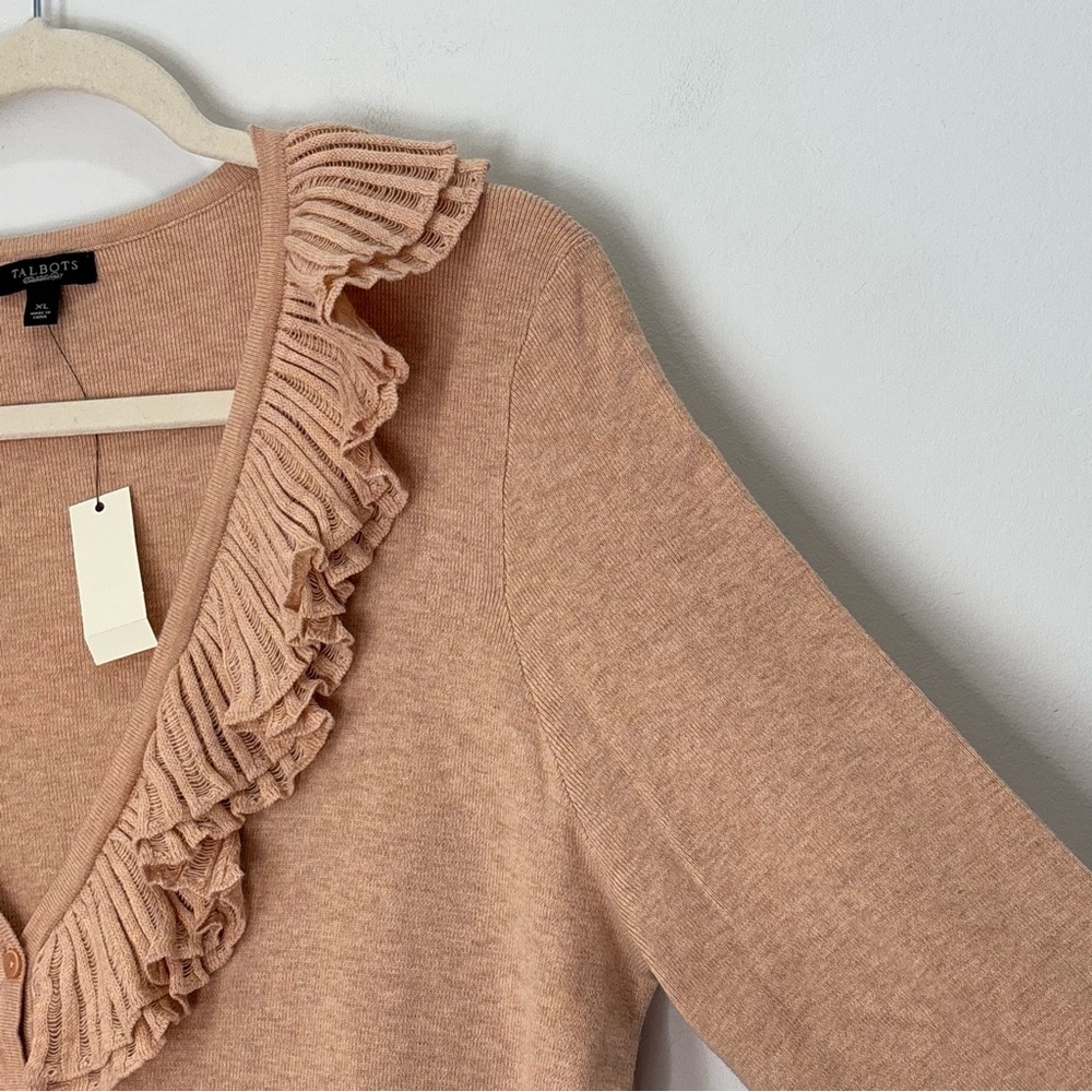Talbots Ruffle Sweater Cardigan Size XL NEW Neutral Preppy E85 - Picture 3 of 16
